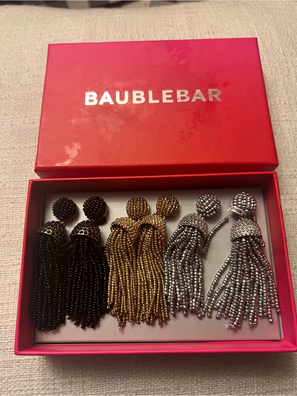 BaubleBar Black, Gold & Silver Beaded Tassel Earring Set